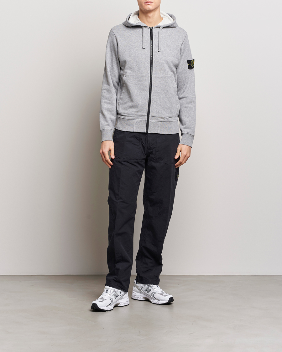 Herren | Pullover | Stone Island | Garment Dyed Cotton Fleece Full Zip Hood Melange Grey