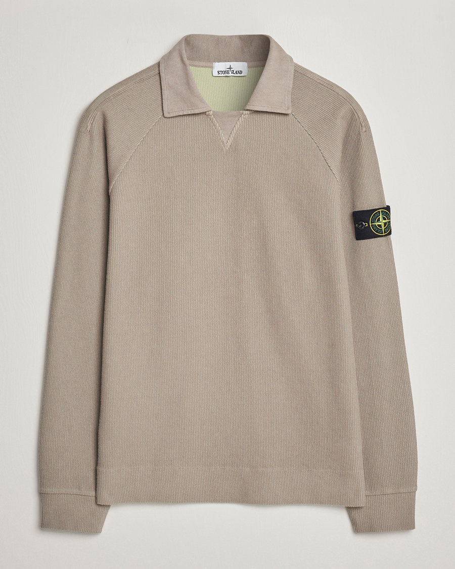 Herren | Pullover | Stone Island | Cotton Nylon Ribbed Fleece Poloshirt Dove Grey