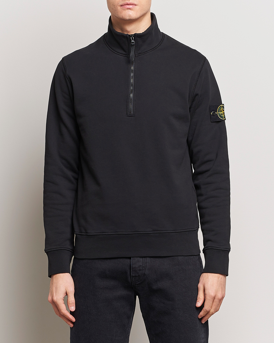 Herren | Pullover | Stone Island | Garment Dyed Cotton Half Zip Black