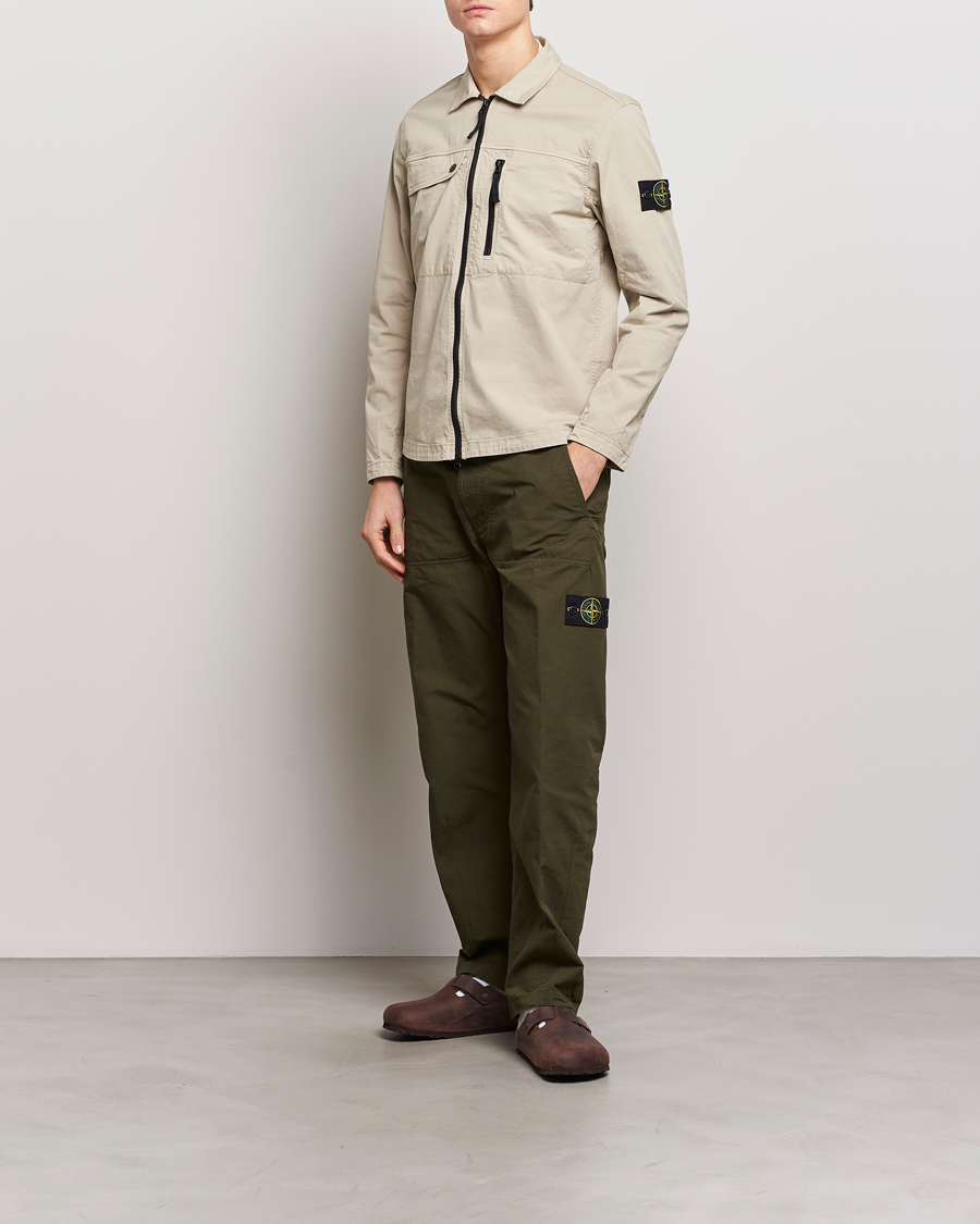 Herren | Hemden | Stone Island | Cotton Twill Stretch Zip Overshirt Sand