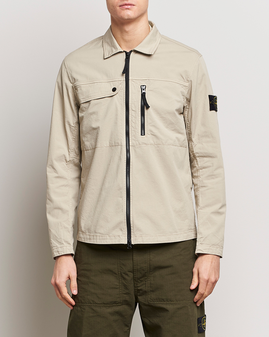 Herren | Hemden | Stone Island | Cotton Twill Stretch Zip Overshirt Sand