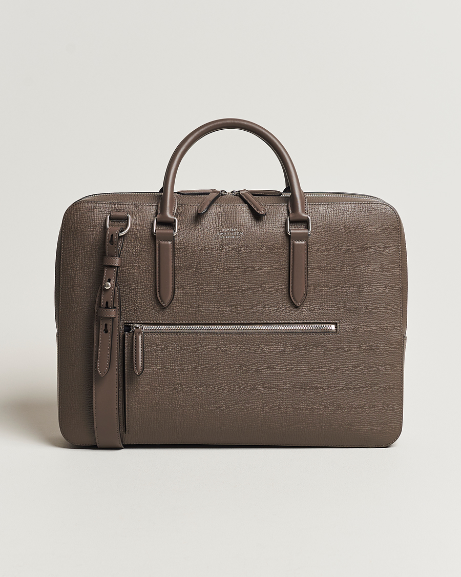 Herren | Smythson Ludlow Large Briefcase with Zip Front Dark Taupe | Smythson | Ludlow Large Briefcase with Zip Front Dark Taupe