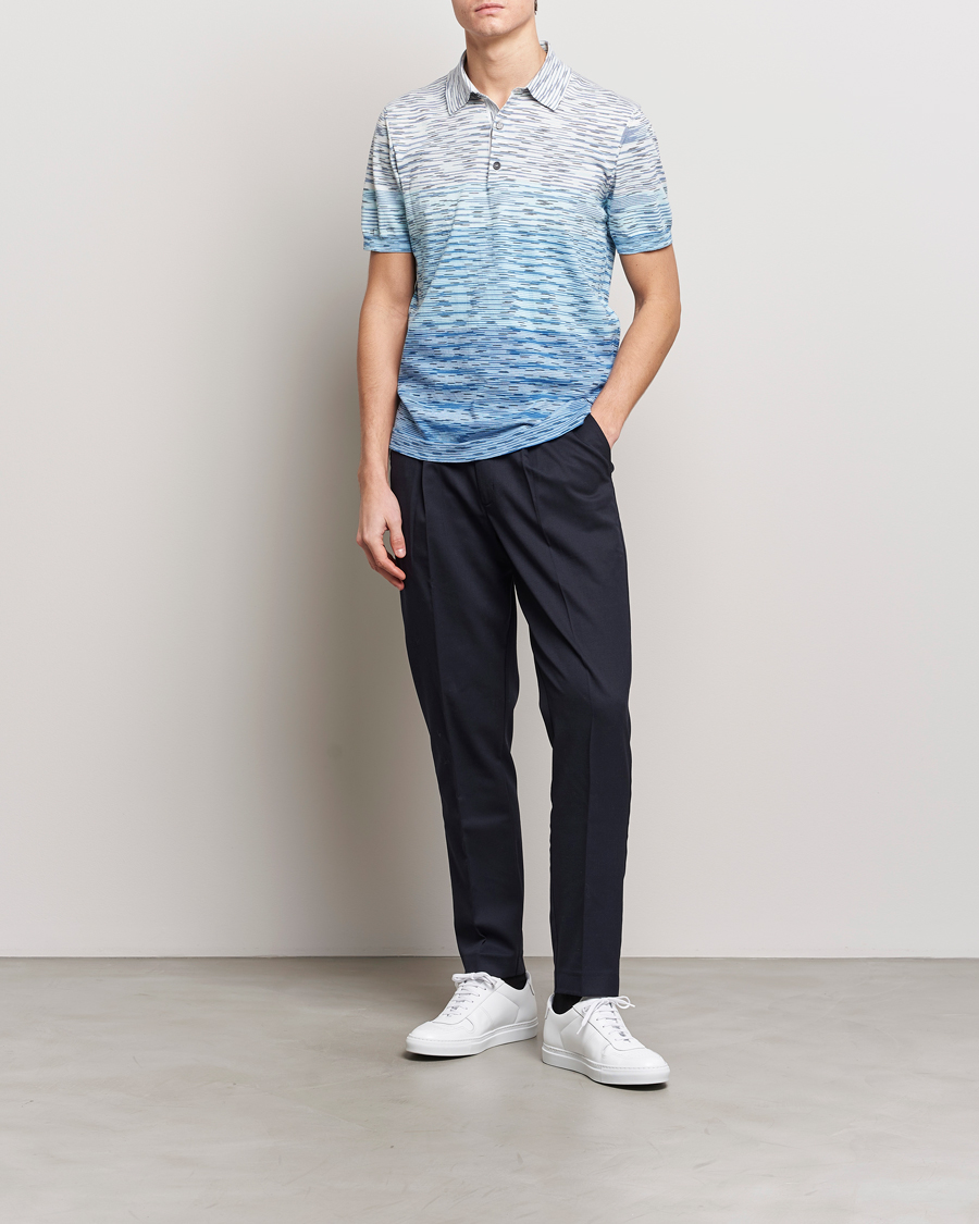 Herren | Poloshirts | Missoni | Space Dyed Knitted Polo White/Blue