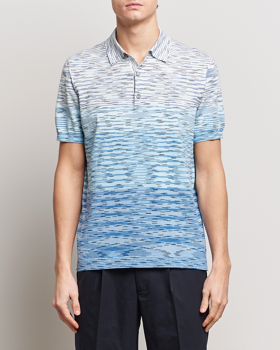 Herren | Poloshirts | Missoni | Space Dyed Knitted Polo White/Blue