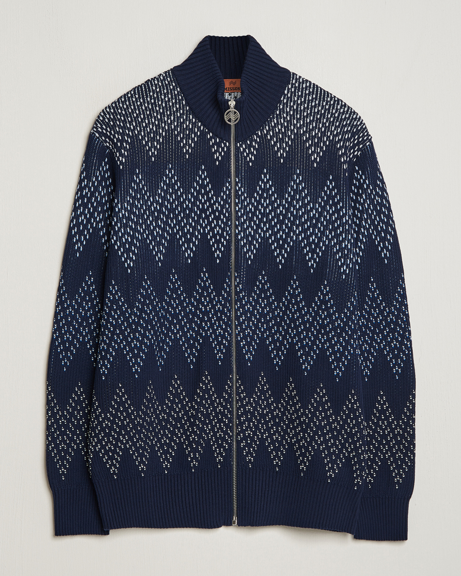 Herren | Pullover | Missoni | Chevron Full Zip Cardigan Jacket Navy