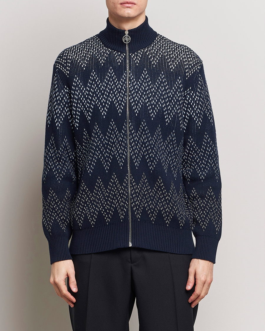 Herren | Pullover | Missoni | Chevron Full Zip Cardigan Jacket Navy