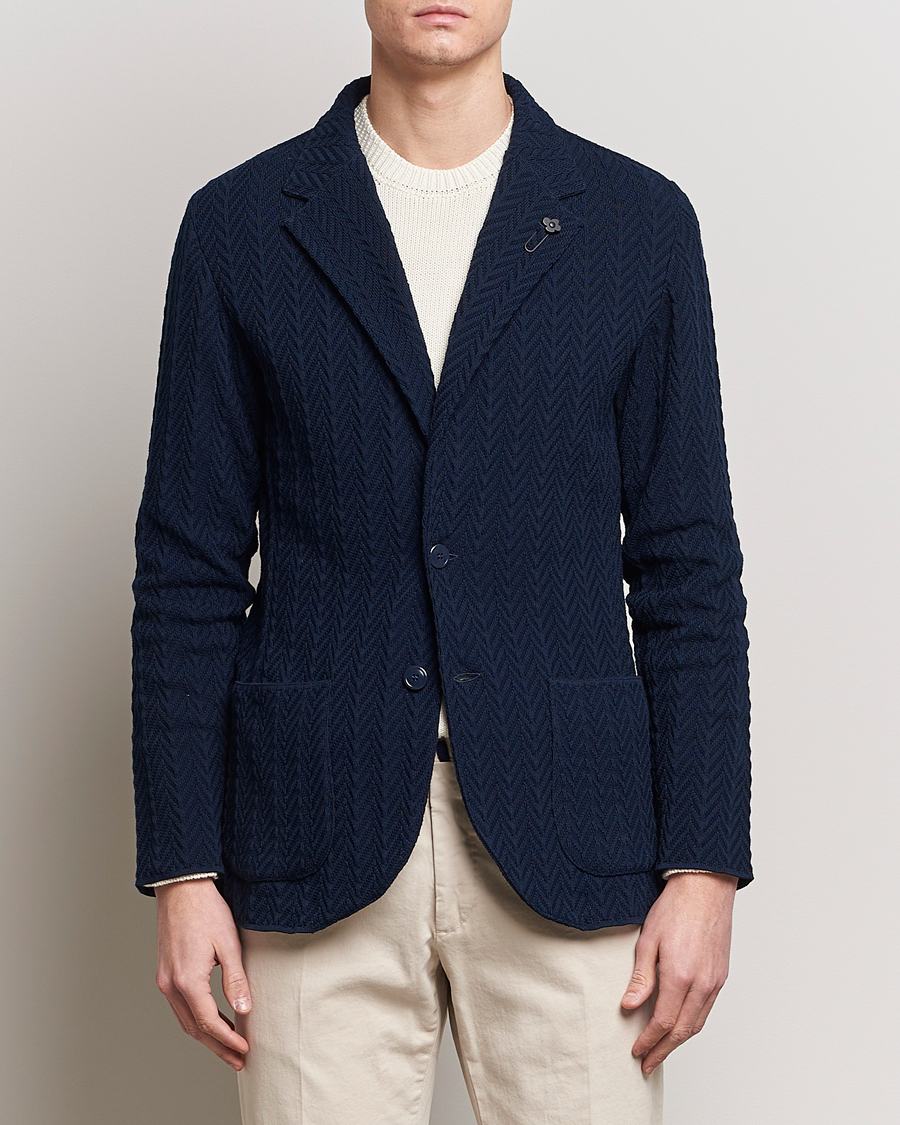 Herren | Sakkos | Lardini | Knitted Structure Cotton Blazer Navy