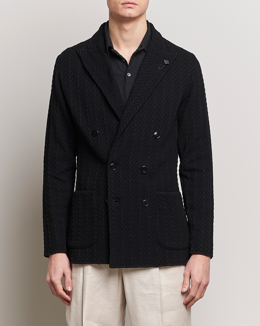 Herren | Sakkos | Lardini | Double Breasted Structured Knitted Blazer Black