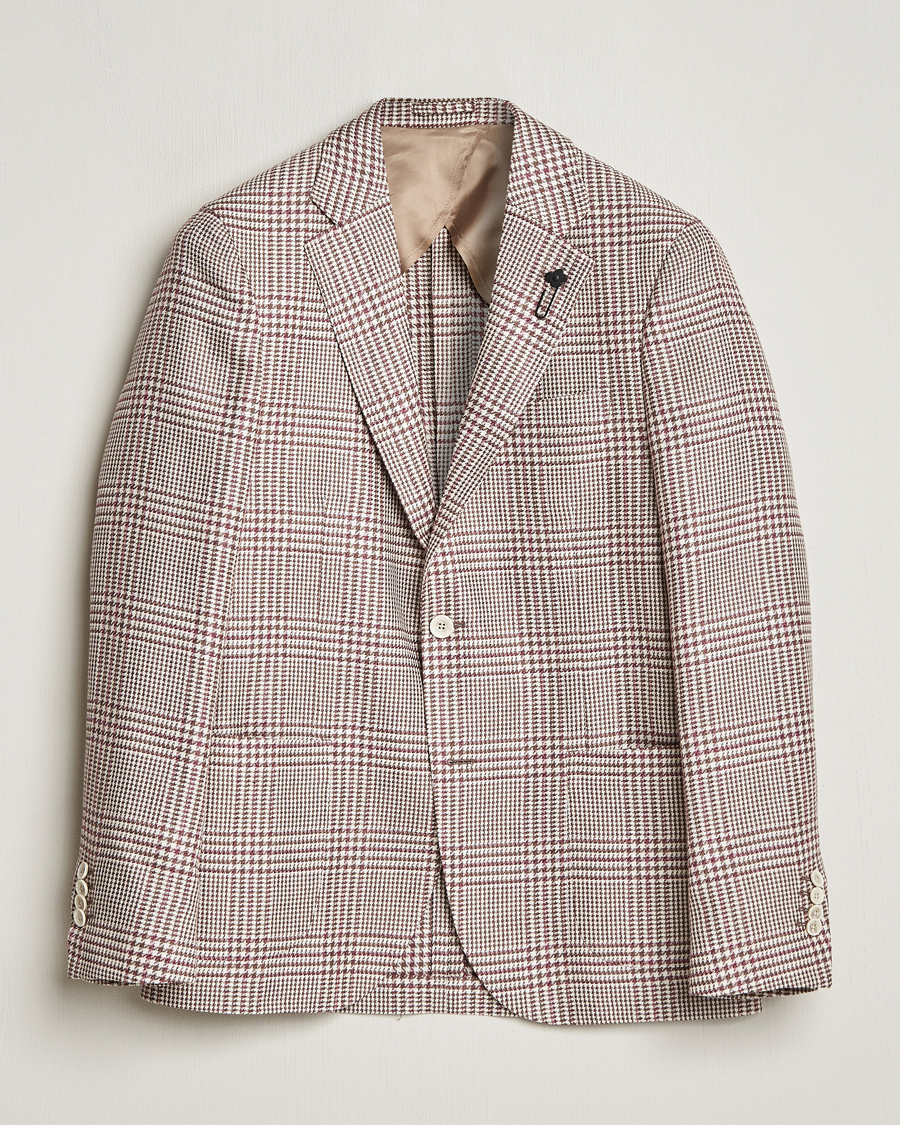 Herren | Sakkos | Lardini | Checked Cotton/Linen Patch Pocket Blazer Beige