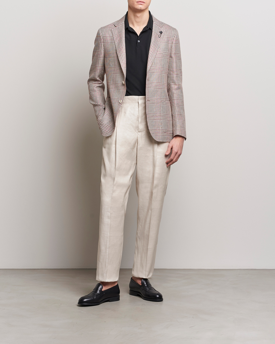 Herren | Sakkos | Lardini | Checked Cotton/Linen Patch Pocket Blazer Beige