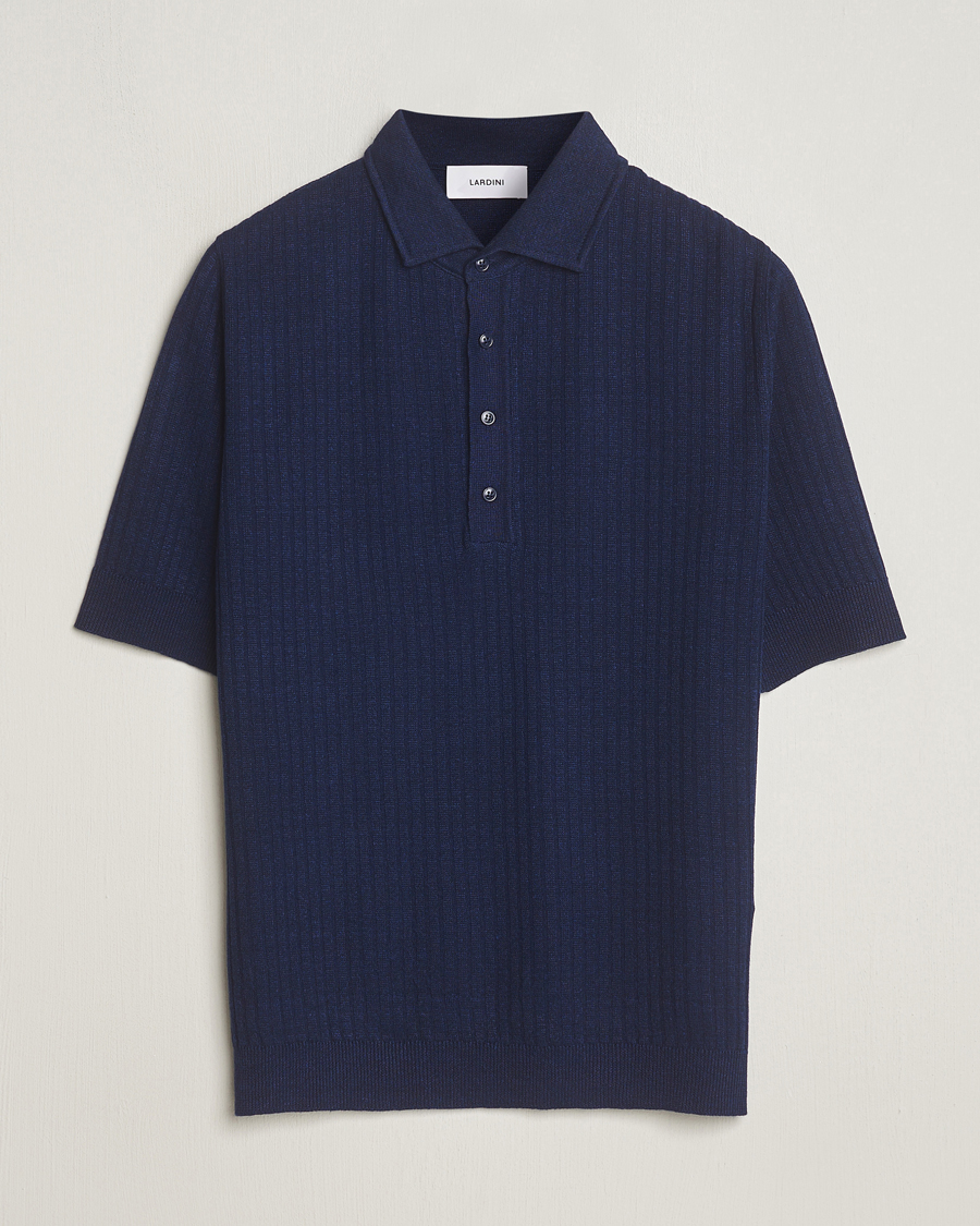 Herren | Poloshirts | Lardini | Structured Linen/Cotton Polo Navy