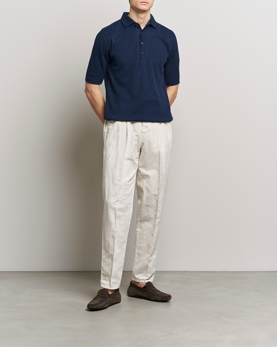 Herren | Poloshirts | Lardini | Structured Linen/Cotton Polo Navy