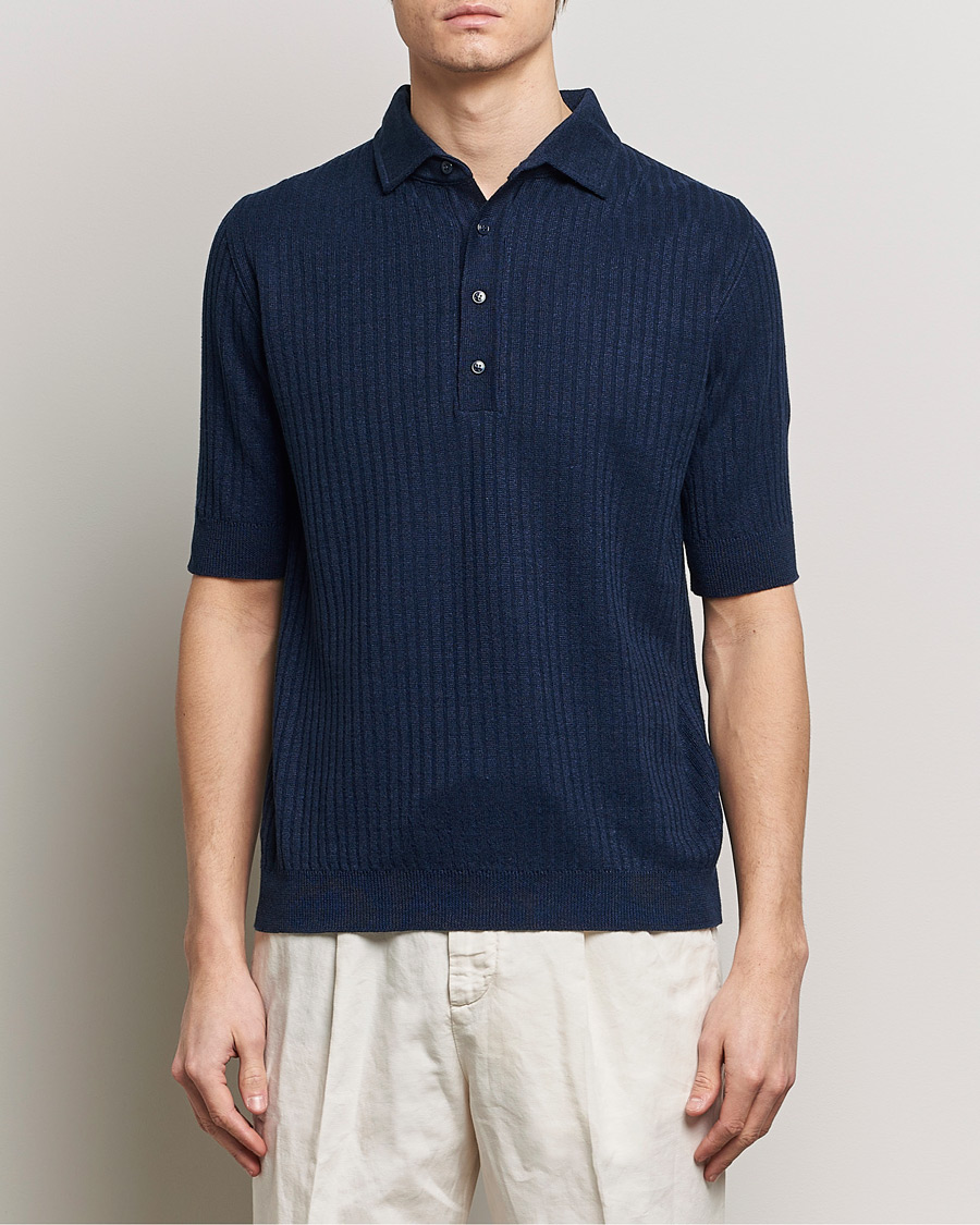 Herren | Poloshirts | Lardini | Structured Linen/Cotton Polo Navy