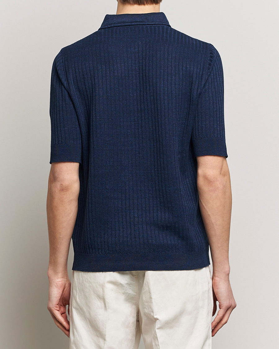 Herren | Poloshirts | Lardini | Structured Linen/Cotton Polo Navy