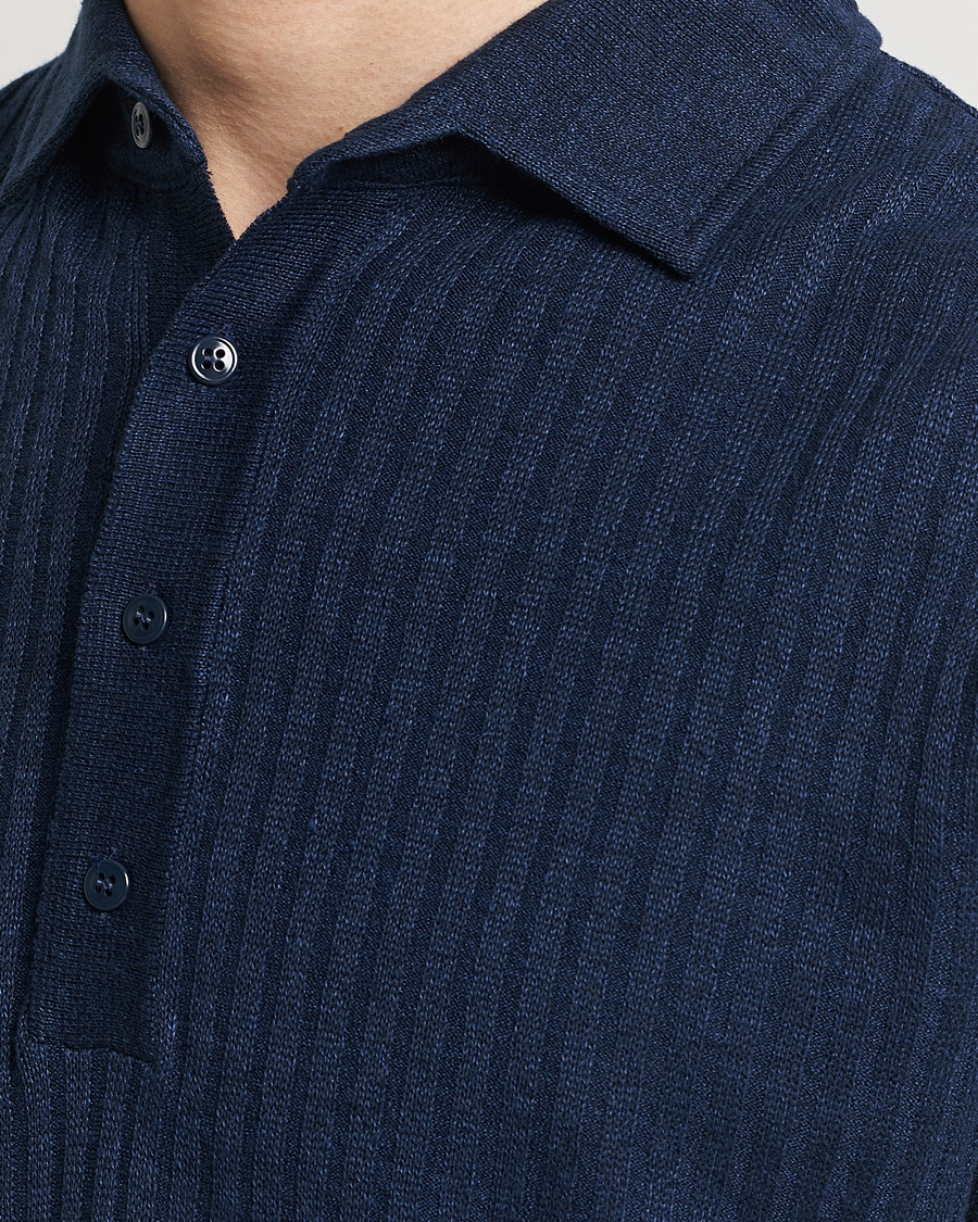 Herren | Poloshirts | Lardini | Structured Linen/Cotton Polo Navy