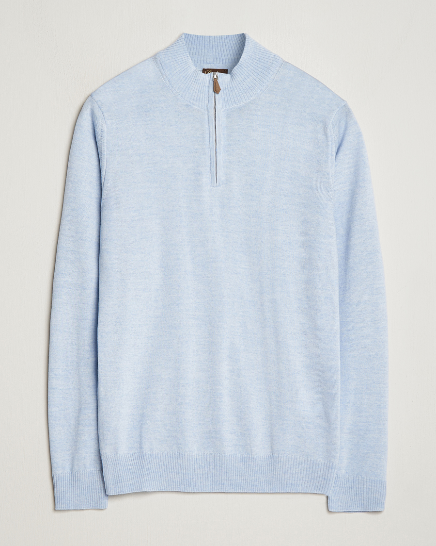 Herren | Pullover | Stenströms | Merino Half Zip Light Blue