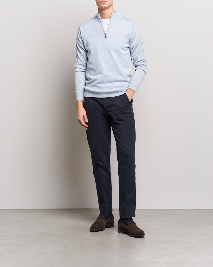 Herren | Pullover | Stenströms | Merino Half Zip Light Blue