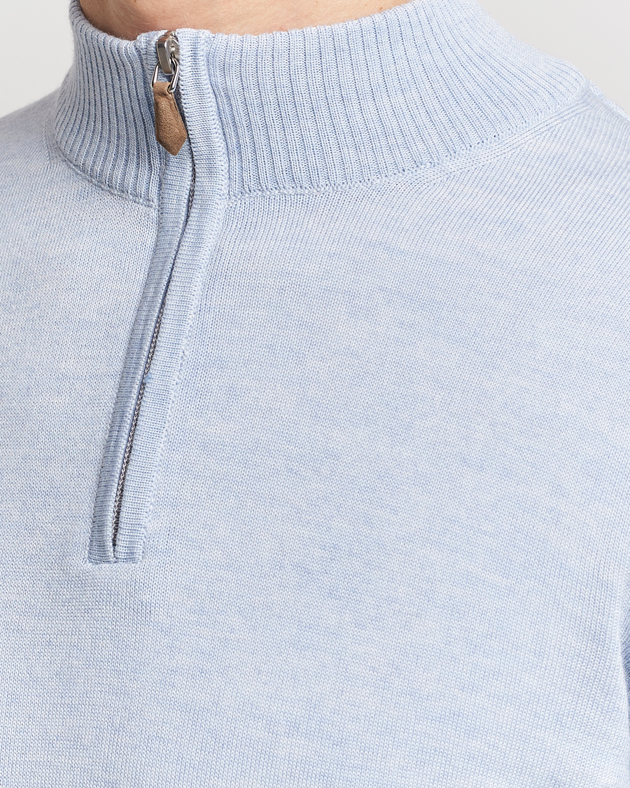 Herren | Pullover | Stenströms | Merino Half Zip Light Blue