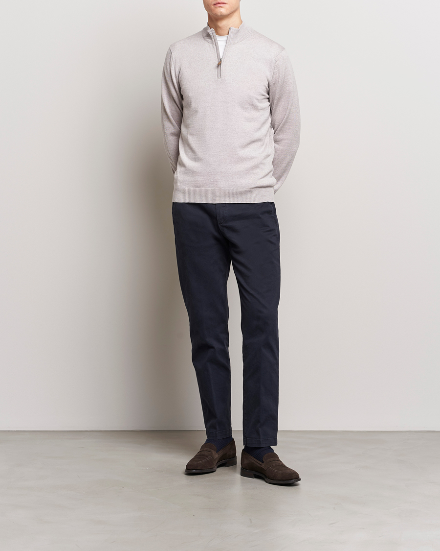 Herren | Pullover | Stenströms | Merino Wool Half Zip Beige
