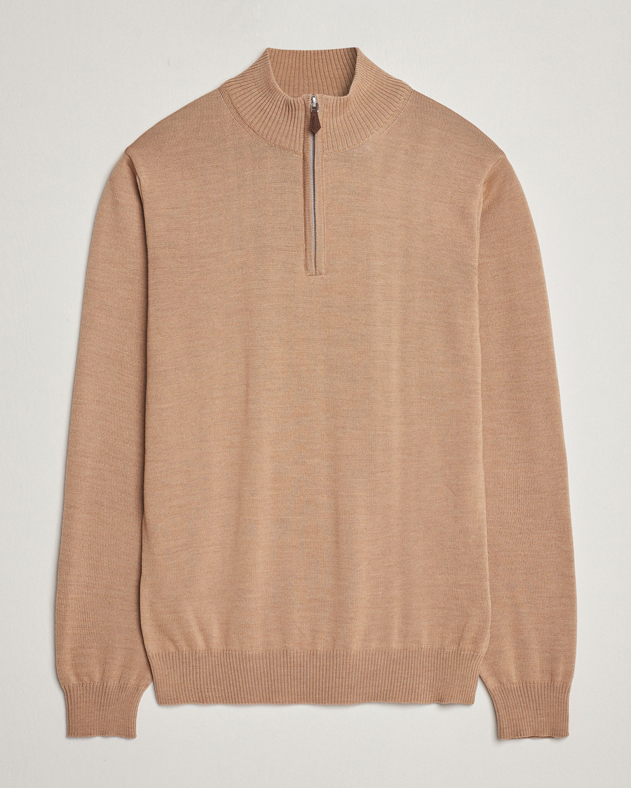 Herren | Pullover | Stenströms | Merino Wool Half Zip Sand