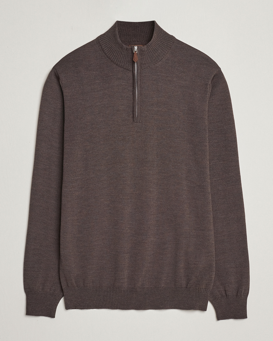 Herren | Pullover | Stenströms | Merino Half Zip Dark Brown