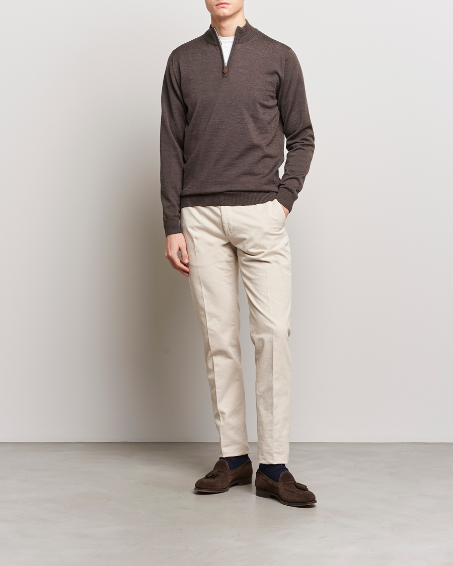 Herren | Pullover | Stenströms | Merino Half Zip Dark Brown