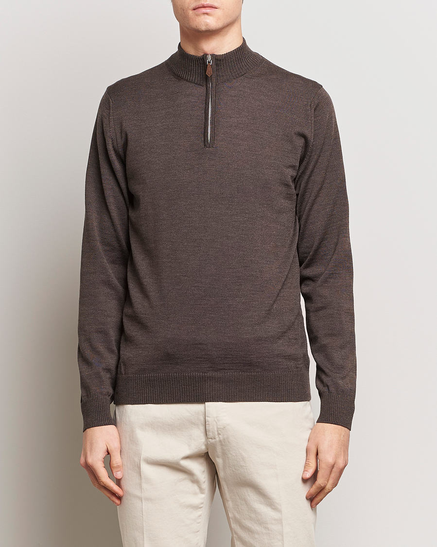 Herren | Pullover | Stenströms | Merino Half Zip Dark Brown