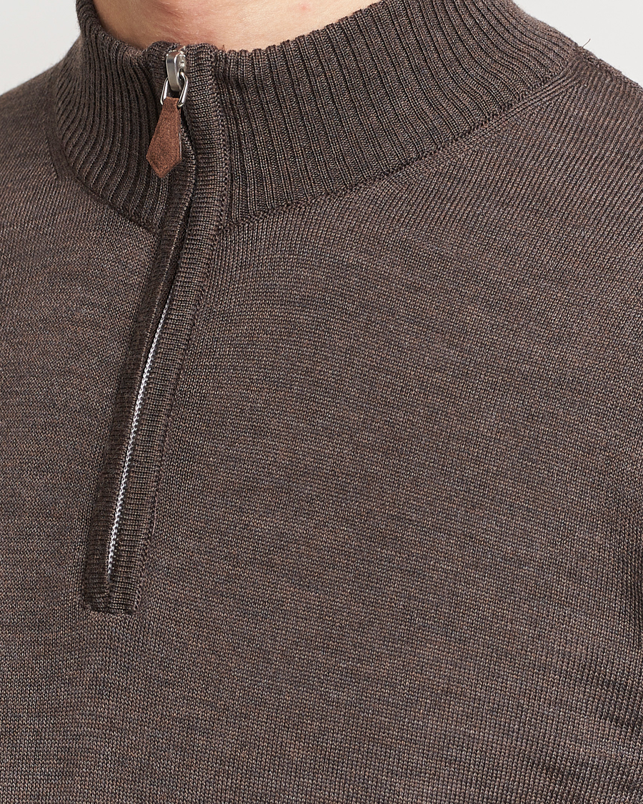 Herren | Pullover | Stenströms | Merino Half Zip Dark Brown