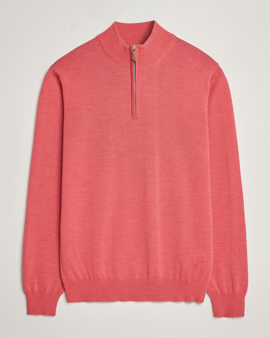 Herren | Pullover | Stenströms | Merino Wool Half Zip Coral Red