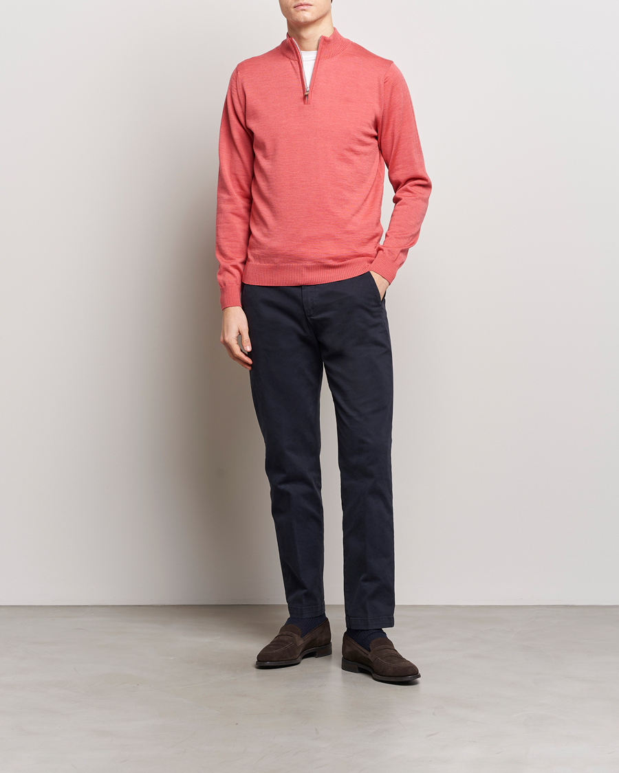 Herren | Pullover | Stenströms | Merino Wool Half Zip Coral Red