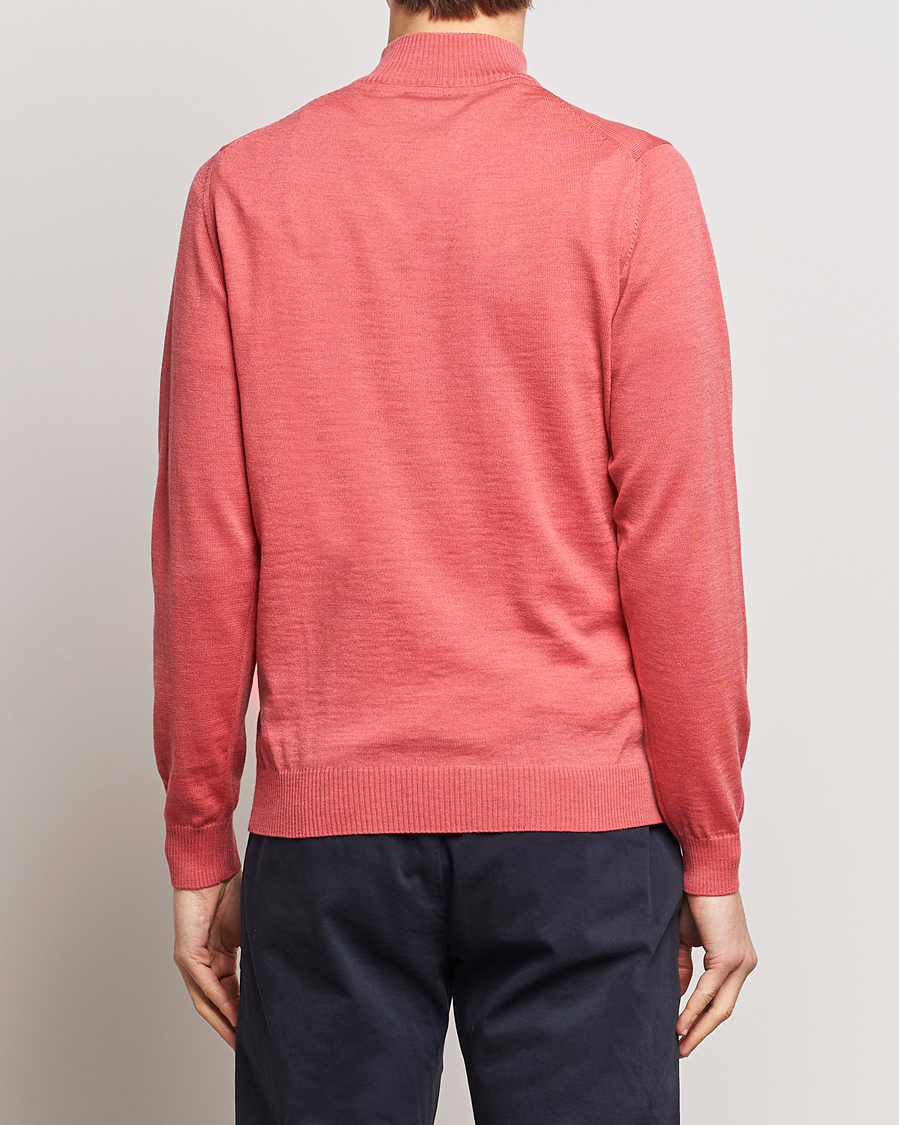 Herren | Pullover | Stenströms | Merino Wool Half Zip Coral Red