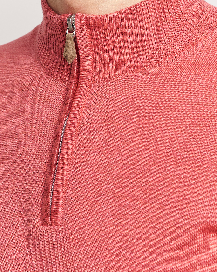 Herren | Pullover | Stenströms | Merino Wool Half Zip Coral Red