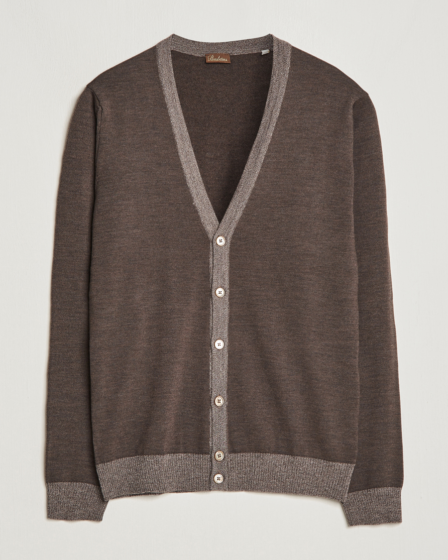 Herren | Pullover | Stenströms | Merino Contrast Cardigan Brown