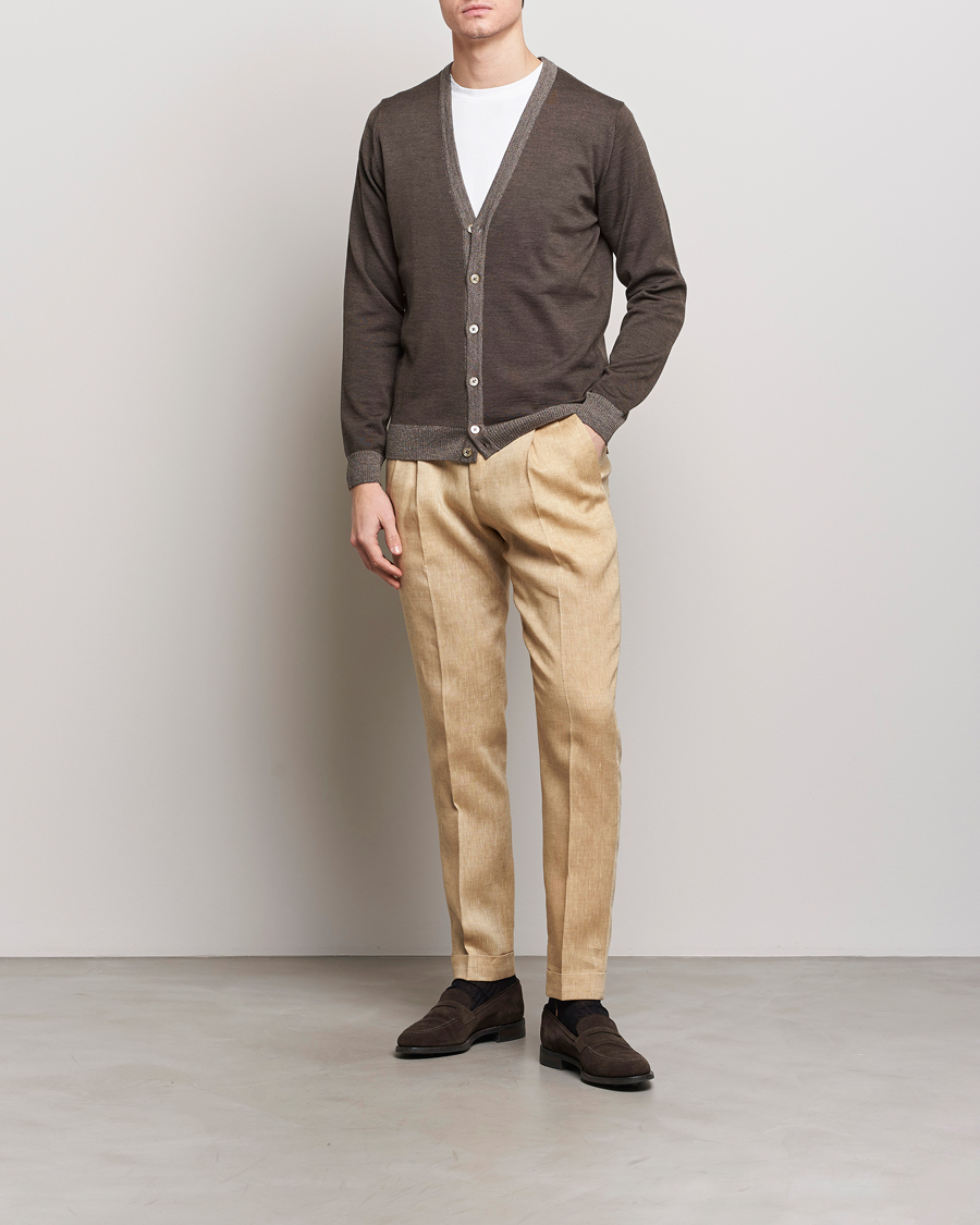 Herren | Pullover | Stenströms | Merino Contrast Cardigan Brown