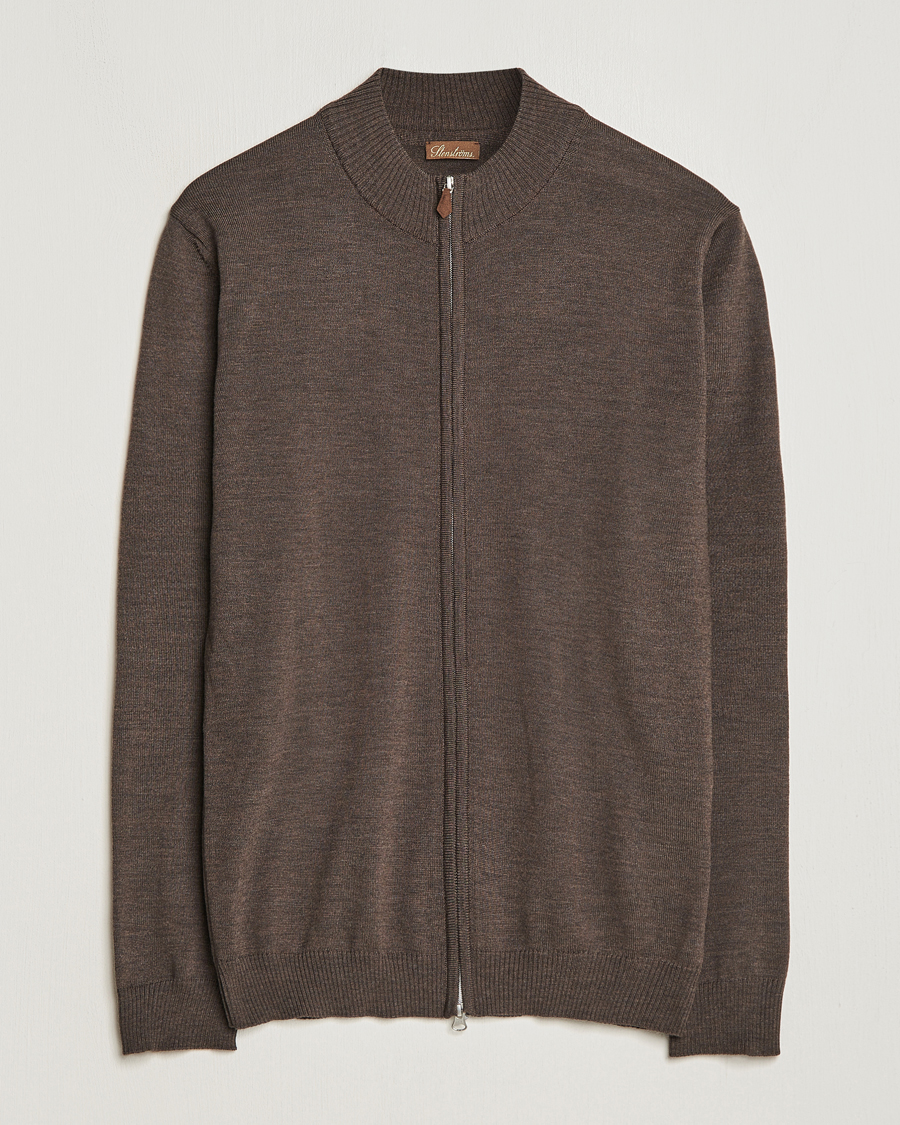 Herren | Pullover | Stenströms | Merino Wool Full Zip Brown