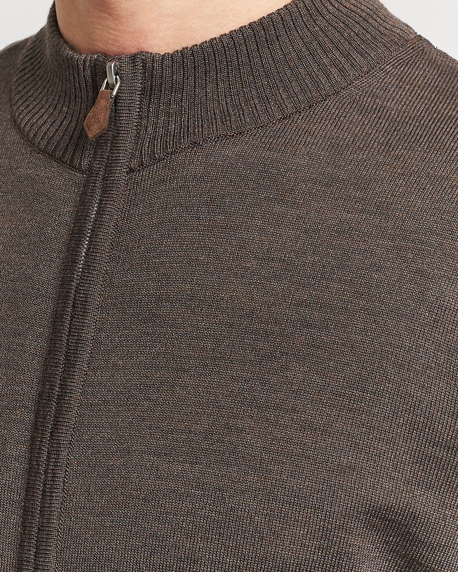 Herren | Pullover | Stenströms | Merino Wool Full Zip Brown