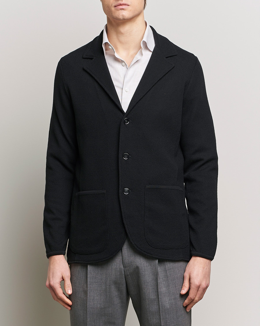 Herren | Strickblazer | Stenströms | Merino Wool Texture Knitted Blazer Black