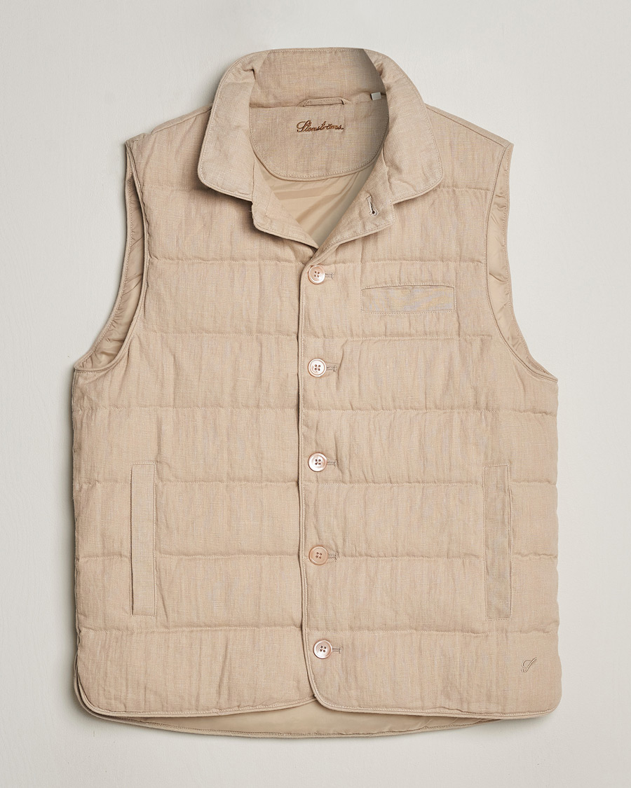 Herren | Jacken | Stenströms | Linen Down Padded Button Vest Beige