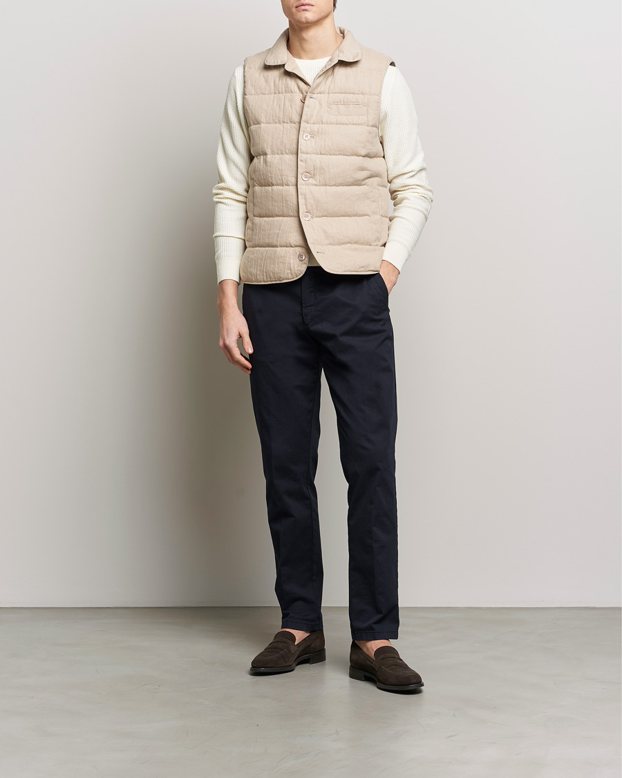 Herren | Jacken | Stenströms | Linen Down Padded Button Vest Beige