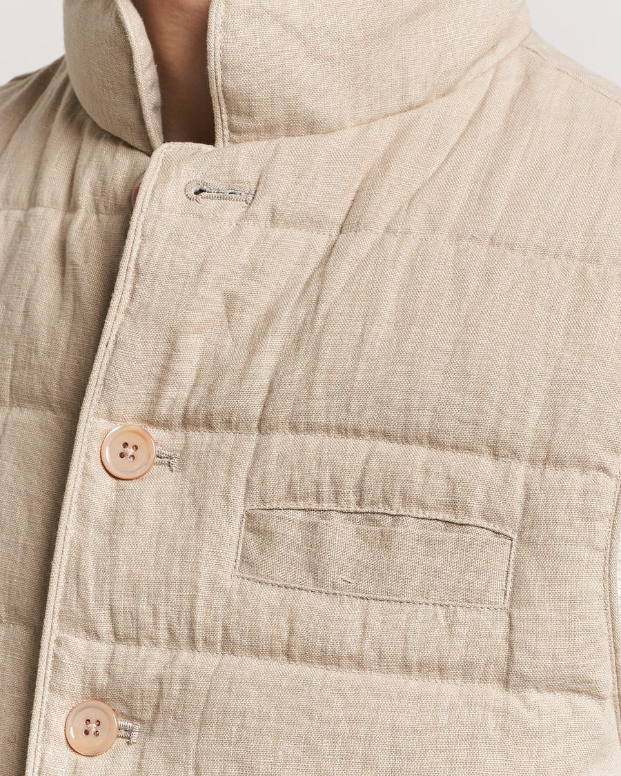Herren | Jacken | Stenströms | Linen Down Padded Button Vest Beige
