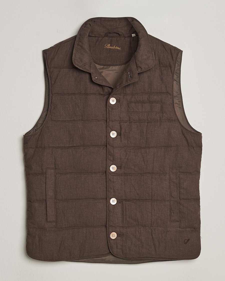 Herren | Jacken | Stenströms | Linen Down Padded Button Vest Brown