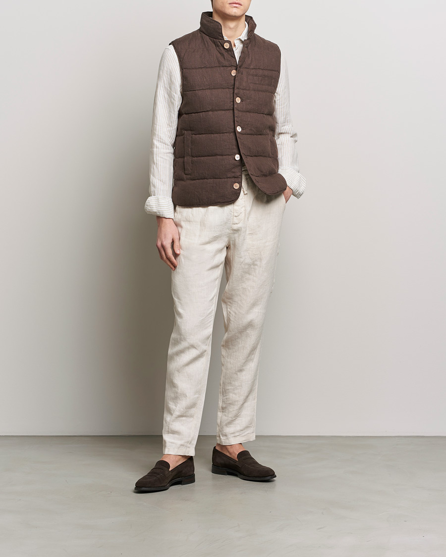 Herren | Jacken | Stenströms | Linen Down Padded Button Vest Brown