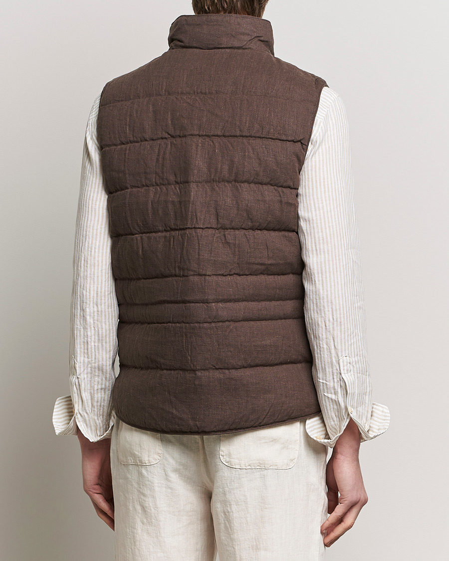 Herren | Jacken | Stenströms | Linen Down Padded Button Vest Brown