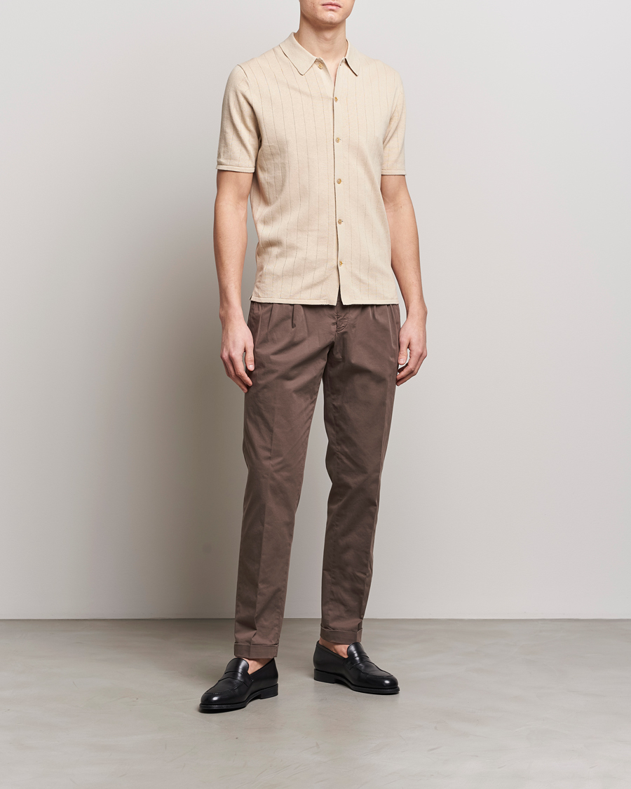 Herren | Poloshirts | Stenströms | Linen/Cotton Rib Knitted Buttonthru Shirt Beige
