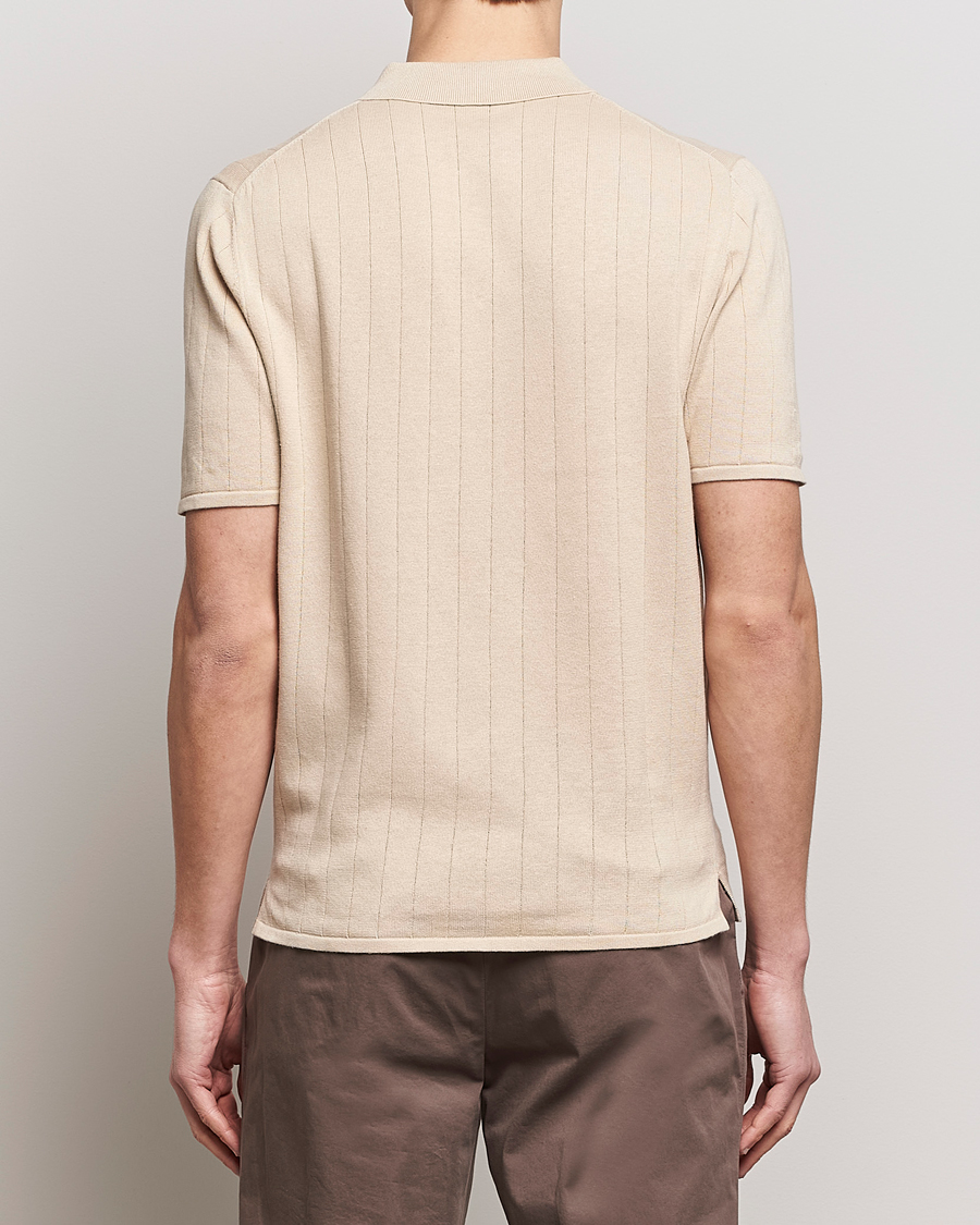 Herren | Poloshirts | Stenströms | Linen/Cotton Rib Knitted Buttonthru Shirt Beige