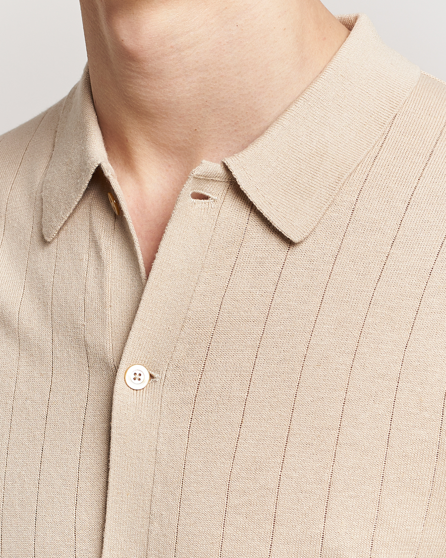 Herren | Poloshirts | Stenströms | Linen/Cotton Rib Knitted Buttonthru Shirt Beige