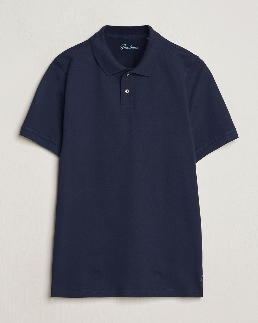 Herren | Poloshirts | Stenströms | Organic Cotton Piquet Polo Shirt Navy