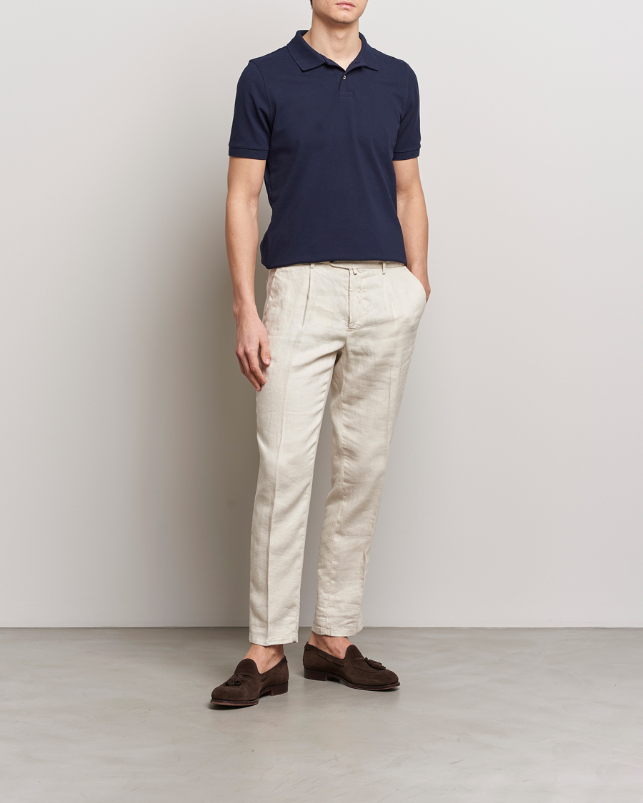 Herren | Poloshirts | Stenströms | Organic Cotton Piquet Polo Shirt Navy