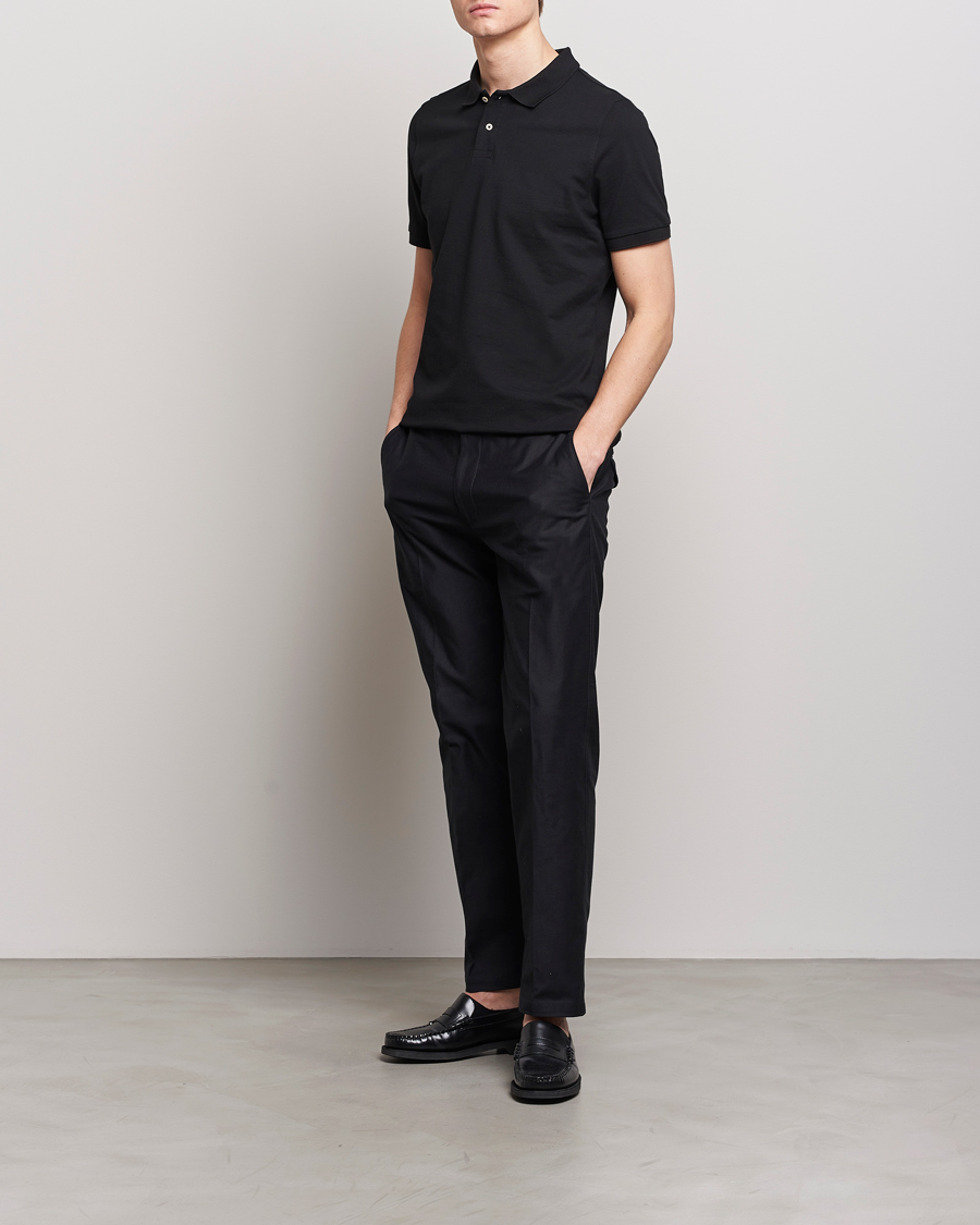 Herren | Poloshirts | Stenströms | Organic Cotton Piquet Polo Shirt Black