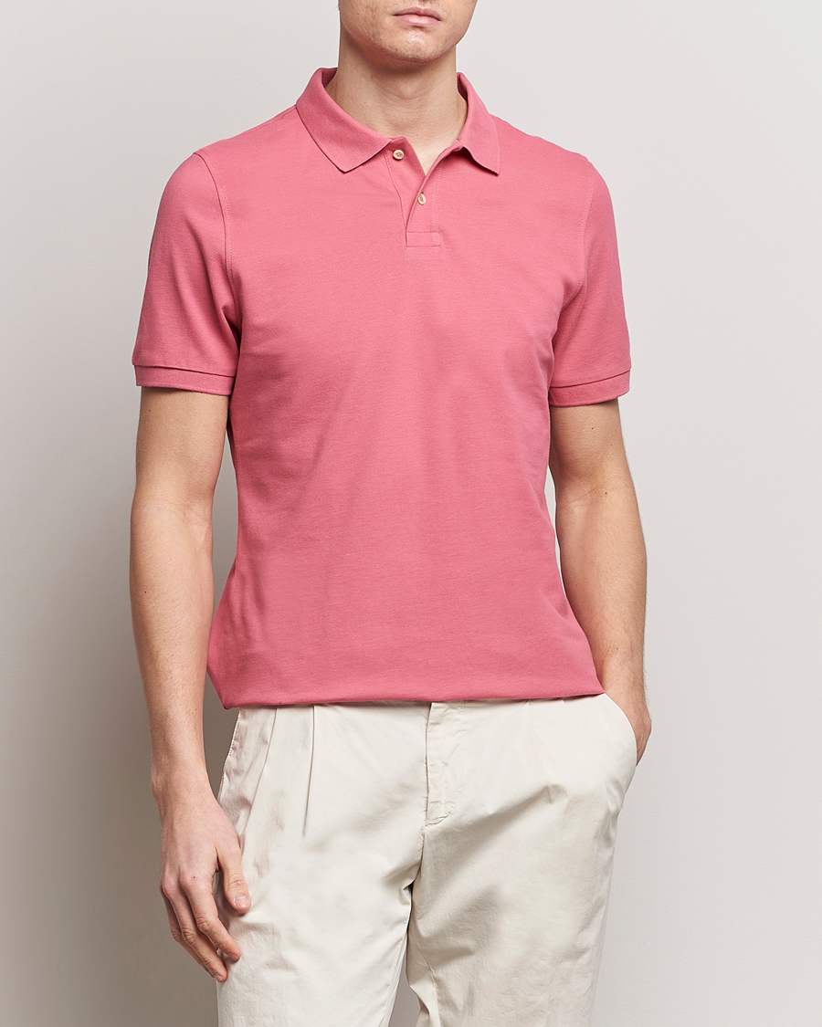 Herren | Kurzarm-Poloshirts | Stenströms | Organic Cotton Piquet Polo Shirt Rasperry